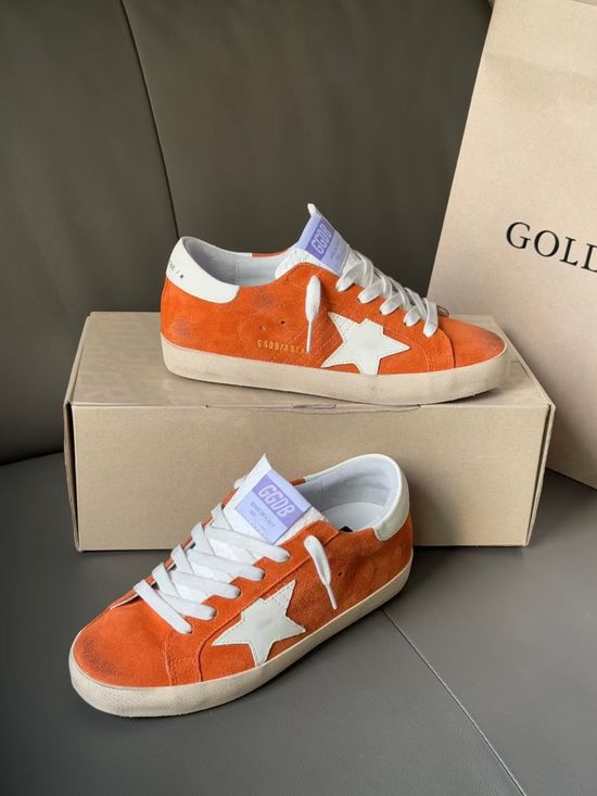 Golden Goose Premium Orange Suede Distressed Casual Sneakers Comfortable Daily Wear Shoes