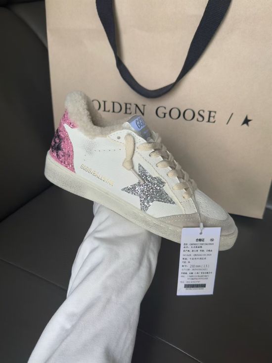 Golden Goose Pink-Tailed Silver Star Couple s Soft Leather Sneakers