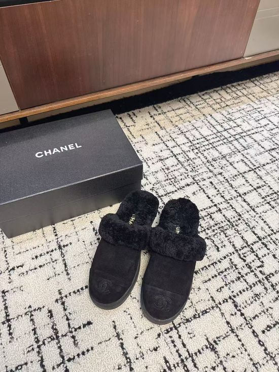 Chanel Soft Fleece Lined Warm Ankle Boots With Decorative Logo