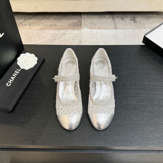 Chanel Sequin Woven Round Toe Mary Jane Flat Shoes