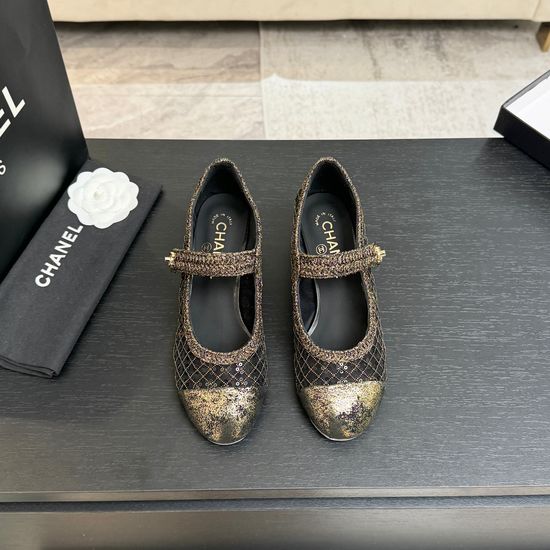 Chanel Sequin Woven Round Toe Mary Jane Flat Shoes