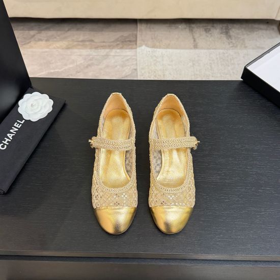 Chanel Sequin Woven Round Toe Mary Jane Flat Shoes