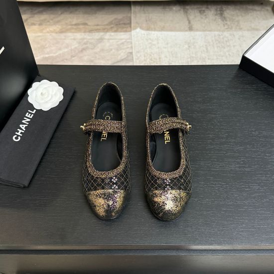 Chanel Sequin Woven Round Toe Mary Jane Flat Shoes