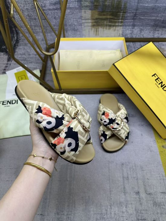 Fendi Satin Leopard Print Flat Slide Sandals