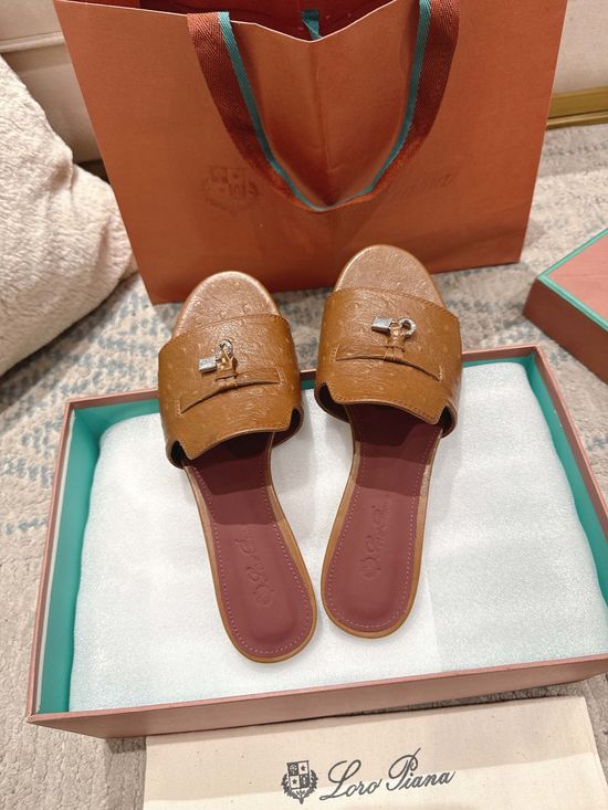 Loro Piana Ostrich Pattern Leather Comfortable Casual Slides