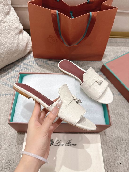 Loro Piana Ostrich Pattern Leather Comfortable Casual Slides