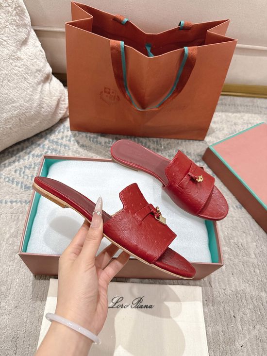 Loro Piana Ostrich Pattern Leather Comfortable Casual Slides