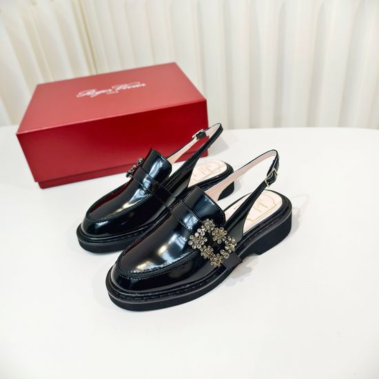 Roger Viver Back Strap Leather Loafer Sandals with Decorative Buckle