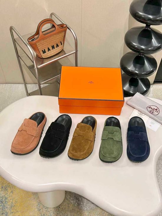 Hermes Comfortable Slip On Flat Casual Mule Shoes
