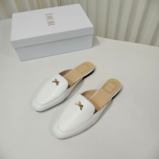 Christian Dior Bow Decor Leather Mules With Soft Insole