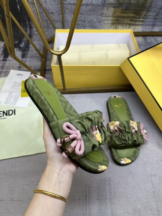 Fendi Satin Bow Flat Slides With Sheepskin Insole