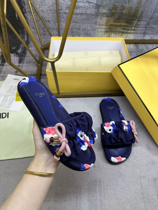 Fendi Satin Bow Flat Slides With Sheepskin Insole