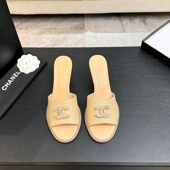 Chanel Classic Emblem Sheepskin Wedge Slide Sandals