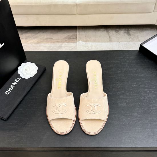 Chanel Classic Emblem Sheepskin Wedge Slide Sandals