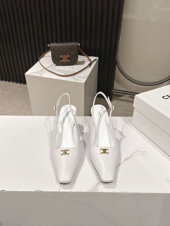 Celine Pointed Toe Leather Dress Pumps Elegant Comfortable Low Heel Shoes