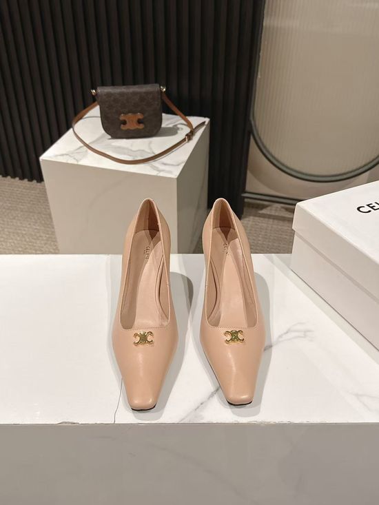 Celine Pointed Toe Leather Dress Pumps Elegant Comfortable Low Heel Shoes