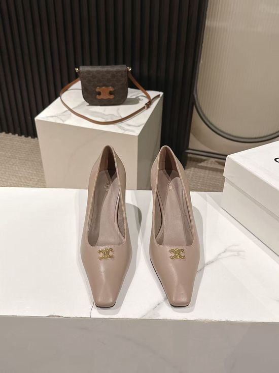 Celine Pointed Toe Leather Dress Pumps Elegant Comfortable Low Heel Shoes