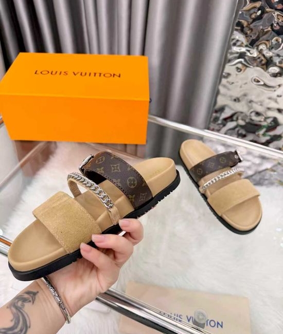 Louis Vuitton LV Premium Cowhide Leather Lined Platform Slides
