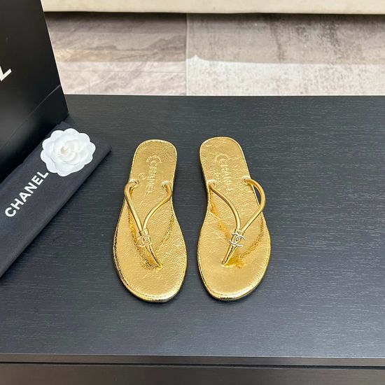 Chanel Embellished Logo Flat Thong Casual Sandals