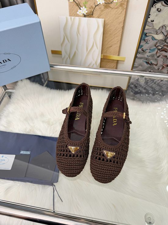 Prada Handcrafted Knitted Ballet Flat in Leather