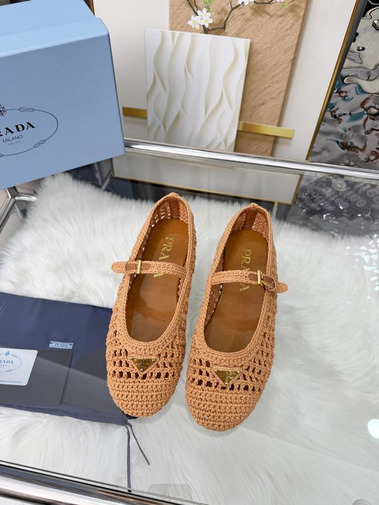 Prada Handcrafted Knitted Ballet Flat in Leather