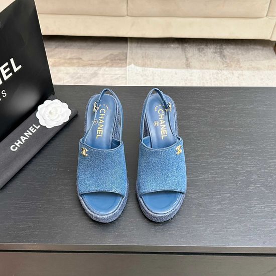 Chanel Genuine Leather Wedge Sandals with Premium Packaging