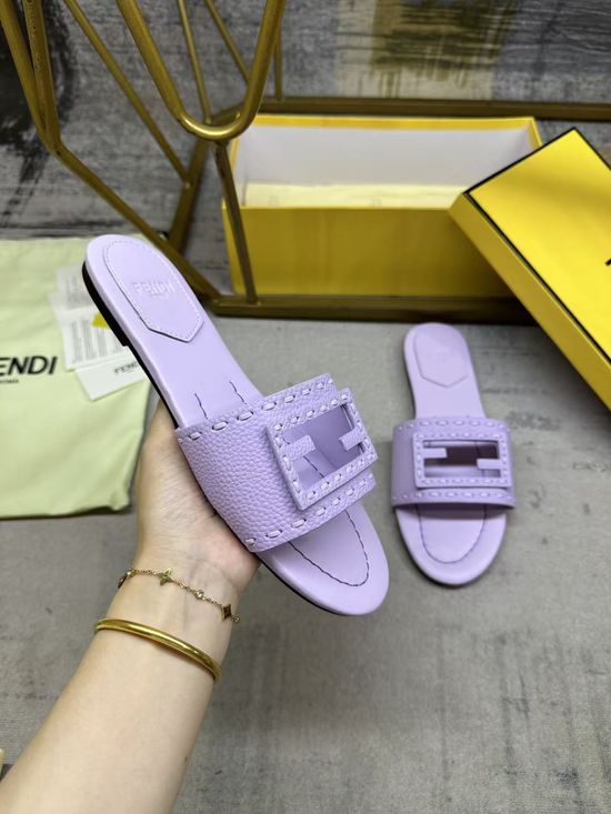 Fendi Wide Strap Flat Slides with Tone-on-Tone Pattern