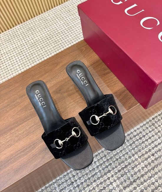 Gucci Monogram Pattern High Heel Slides Premium Leather Outsole