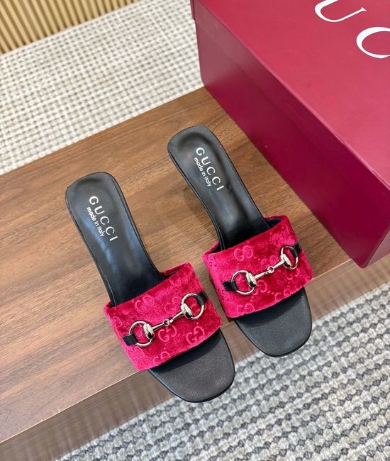 Gucci Monogram Pattern High Heel Slides Premium Leather Outsole