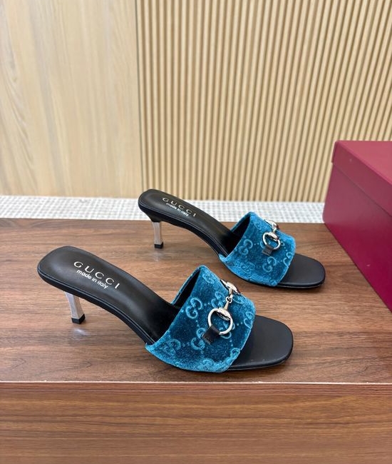 Gucci Monogram Pattern High Heel Slides Premium Leather Outsole