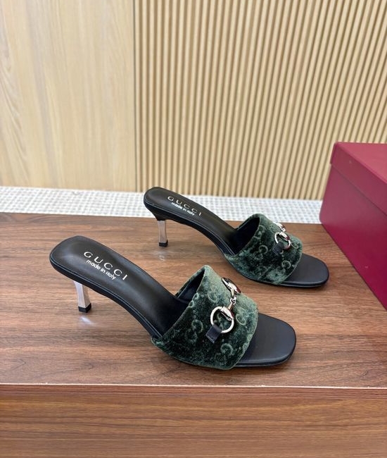 Gucci Monogram Pattern High Heel Slides Premium Leather Outsole