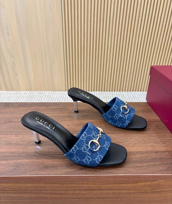 Gucci Monogram Pattern High Heel Slides Premium Leather Outsole
