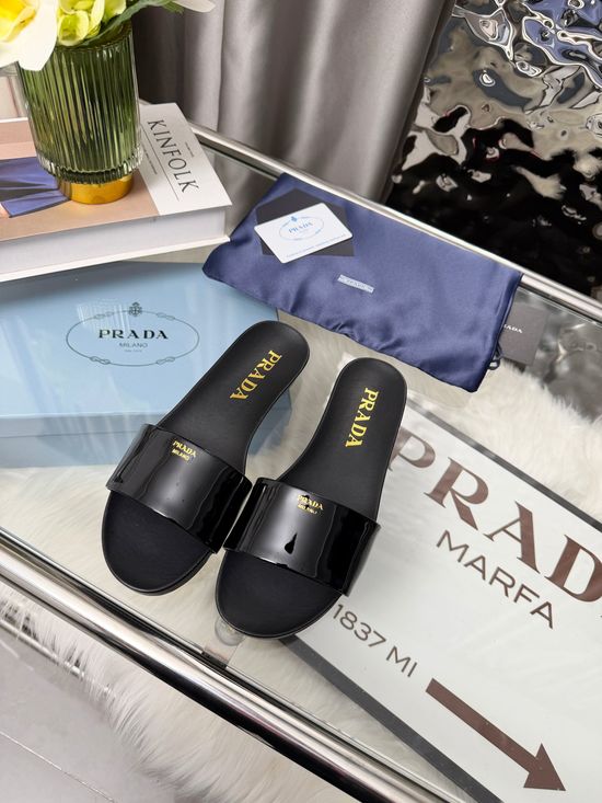 Prada Chunky Heel Slides Comfortable Non-slip Durable Sole