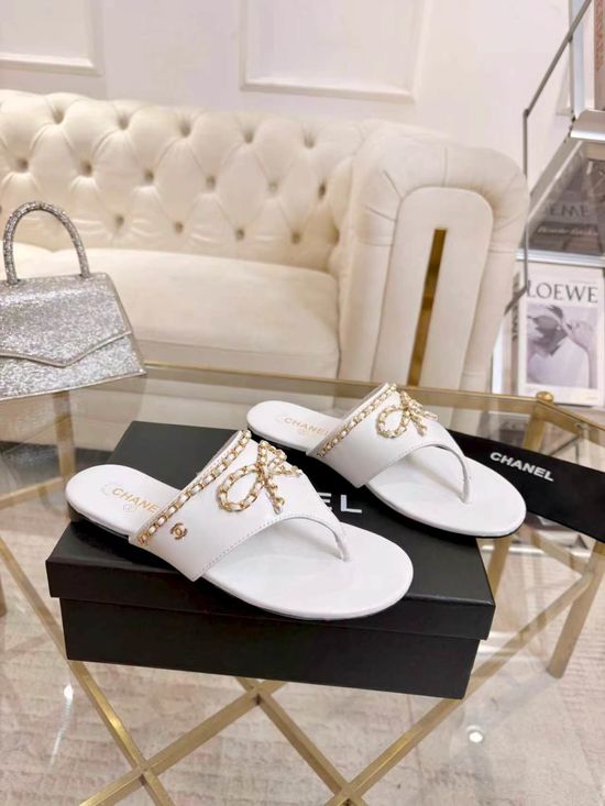 Chanel Bow Chain Decor Flat Thong Casual Sandals