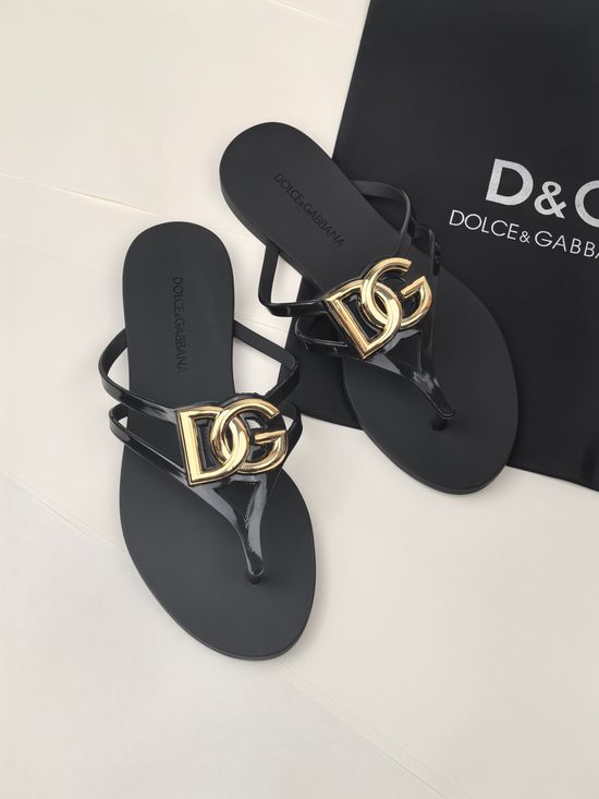 Dolce & Gabbana Glossy TPU Flip Flops with Gold Logo Premium Quality