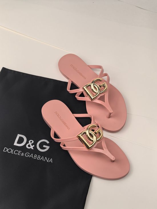 Dolce & Gabbana Glossy TPU Flip Flops with Gold Logo Premium Quality