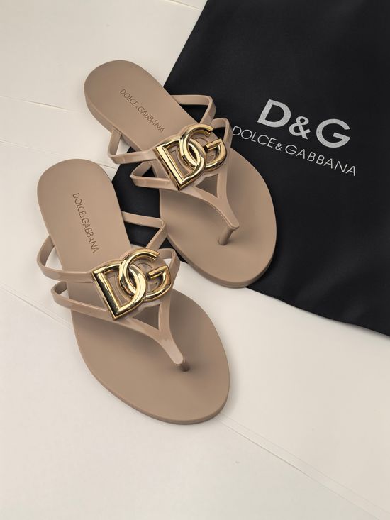 Dolce & Gabbana Glossy TPU Flip Flops with Gold Logo Premium Quality