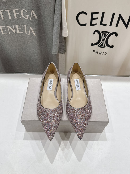 Jimmy Choo Glitter Pointed Toe Flats Comfortable Versatile Daily Shoes