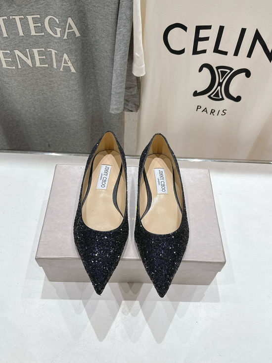Jimmy Choo Glitter Pointed Toe Flats Comfortable Versatile Daily Shoes
