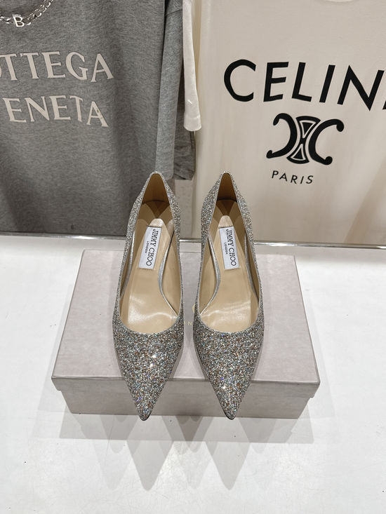 Jimmy Choo Glitter Pointed Toe Flats Comfortable Versatile Daily Shoes