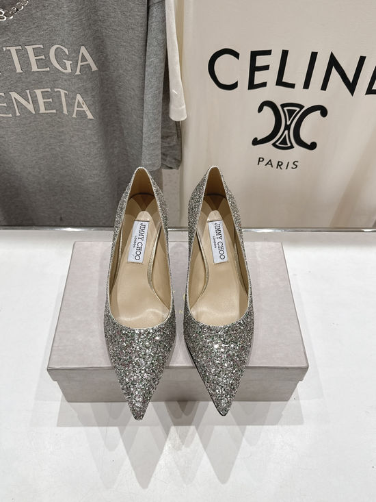 Jimmy Choo Glitter Pointed Toe Flats Comfortable Versatile Daily Shoes