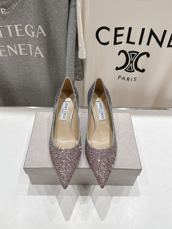 Jimmy Choo Glitter Pointed Toe Flats Comfortable Versatile Daily Shoes