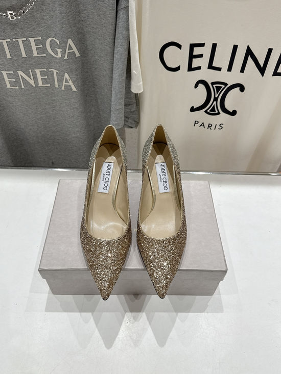 Jimmy Choo Glitter Pointed Toe Flats Comfortable Versatile Daily Shoes