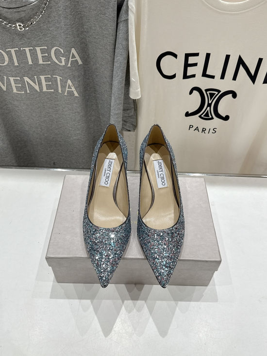 Jimmy Choo Glitter Pointed Toe Flats Comfortable Versatile Daily Shoes