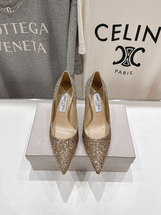 Jimmy Choo Glitter Pointed Toe Flats Comfortable Versatile Daily Shoes