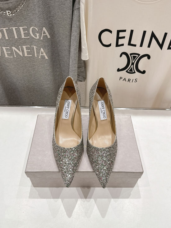 Jimmy Choo Glitter Pointed Toe Flats Comfortable Versatile Daily Shoes