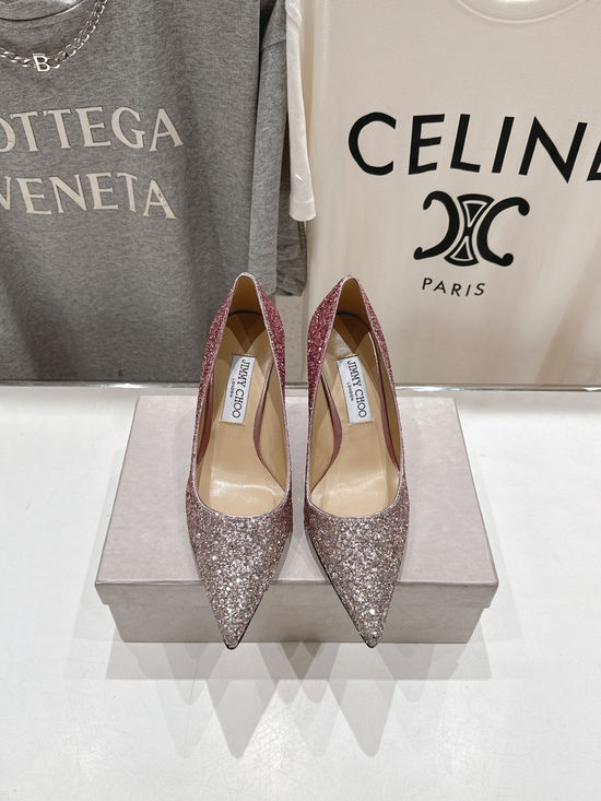Jimmy Choo Glitter Pointed Toe Flats Comfortable Versatile Daily Shoes
