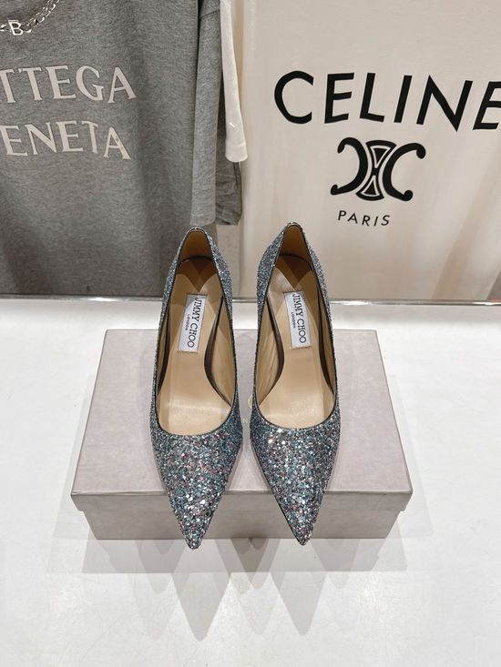 Jimmy Choo Glitter Pointed Toe Flats Comfortable Versatile Daily Shoes