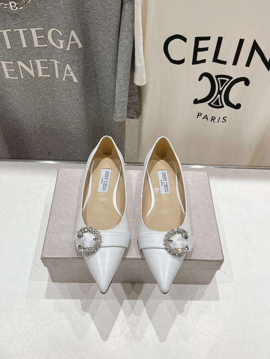 Jimmy Choo Classic Pointed Toe Leather Flat Shoes