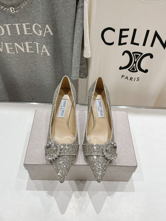 Jimmy Choo Classic Pointed Toe Glitter High Heel Pumps